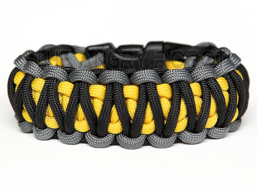  Paracord  Bracelet King Cobra Grey Black with Yellow Core