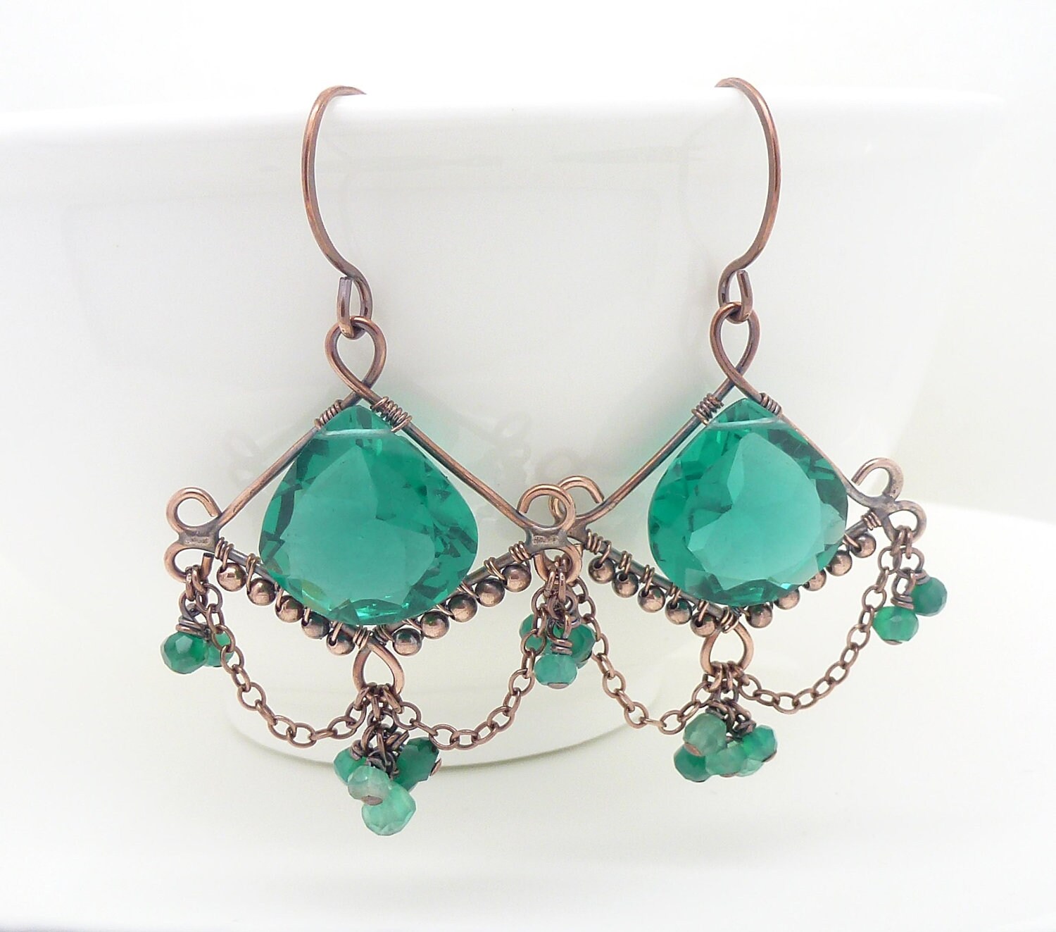 Big dark emerald green earrings with green by CreativityJewellery