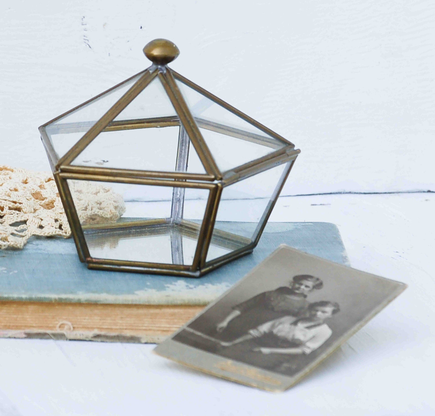 Glass BOX Vintage Jewelry Box Trinket Box by redtruckdesigns