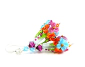 Colorful Flower Earrings, Blue Orange Pink Floral Lampwork Earrings, Summer Beadwork Earrings, Flower Bead Dangle Earrings - Beautiful Day