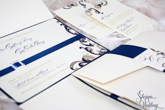 The Ana - Gorgeous Swirly with Buckle Wedding Invitation Il_570xn