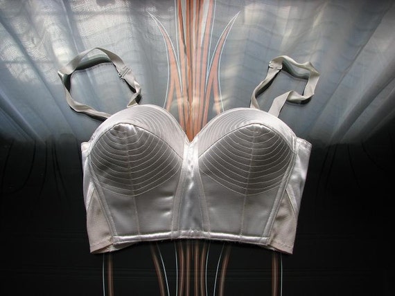 1950s Deadstock White Satin Torpedo Bullet Bra Circle Stitch