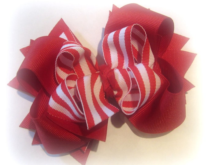 Red and White Striped bow, Preppy Red Bow, White Striped Hairbow, Red Striped Hair Bow, Girls Striped bow, nautical hairbow, Candy Striped