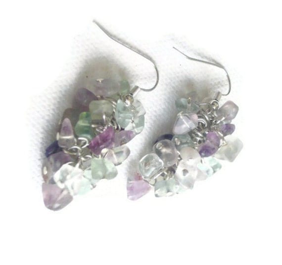 Fluorite Gemstone Drop Earrings handmade jewellery by Lottie Of London