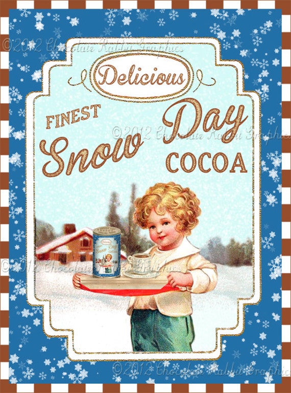 Vintage Christmas Label Cocoa Tag Instant Digital Download