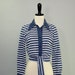 1970s CROPPED KNIT Blouse / Navy Blue Polka Dots / Cutout / Butterfly Collar / S M