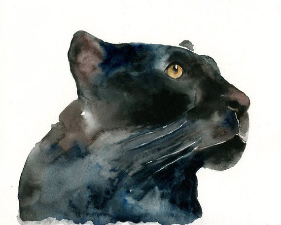 BLACK PANTHER by DIMDI Original watercolor painting 10X8inch