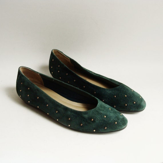 Reserved Shoes 8 Forest Green Leather Flats Green Suede