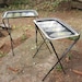 Vintage Pair Mid Century Metal Standing TV Trays Black Gray Tree Seasons