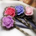 Flower Bobby Pins, Hair Accessories, Violet, Purple, Pink, Coral, Floral Hair Pins, Vintage Style, Resin Cabochons, Roses, Gifts for Her
