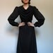 Sheer Black Dress Vintage Beaded Shoulder Epaulette 70s Long Sleeved Dress Fall Fashion Draped Knee Length Dress - Medium Large M/ L