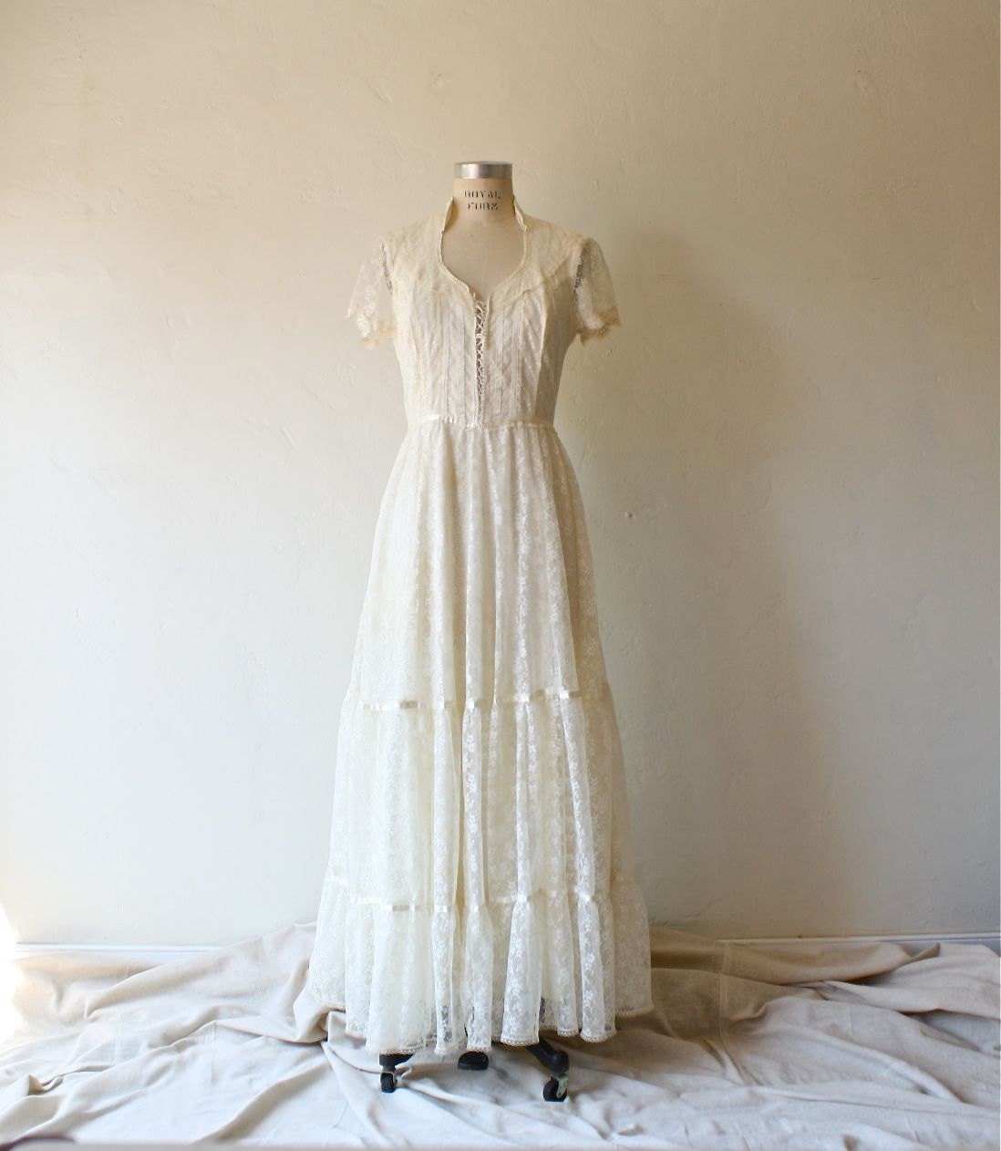 Reserved... 70s gunne sax lace wedding dress . by bohemiennes