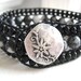 Black Onyx and Black Silkstone Gemstone Beaded Cuff Bracelet - Gemstones on Black Leather Three Rows