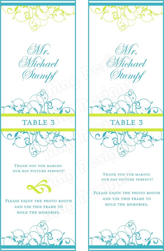 Photo Booth Placecards 2x6 photo frames inserts Modern Table