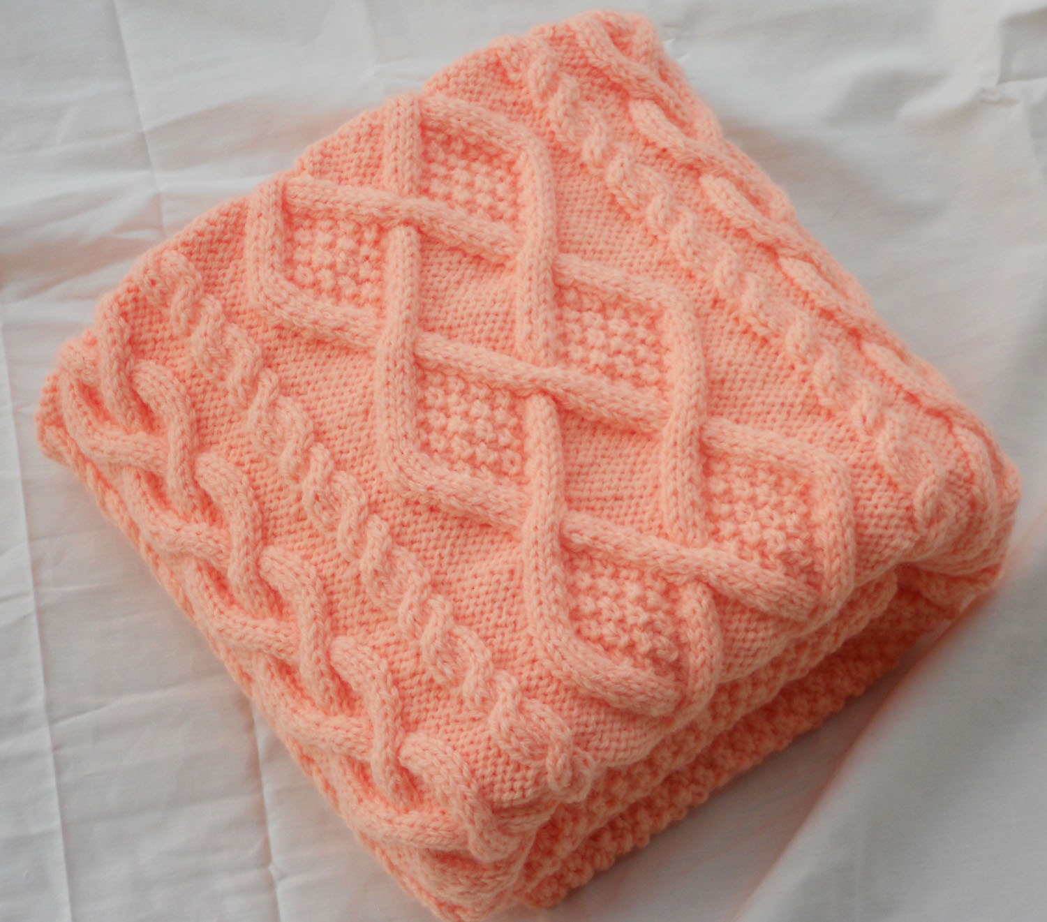 Chunky hand knit baby blanket Creamsicle 28x37