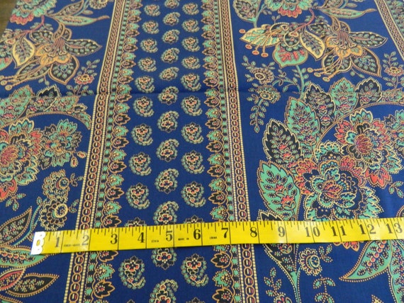 1800s Reproduction Fabric Large Blue & Gold Floral by GrammysShop