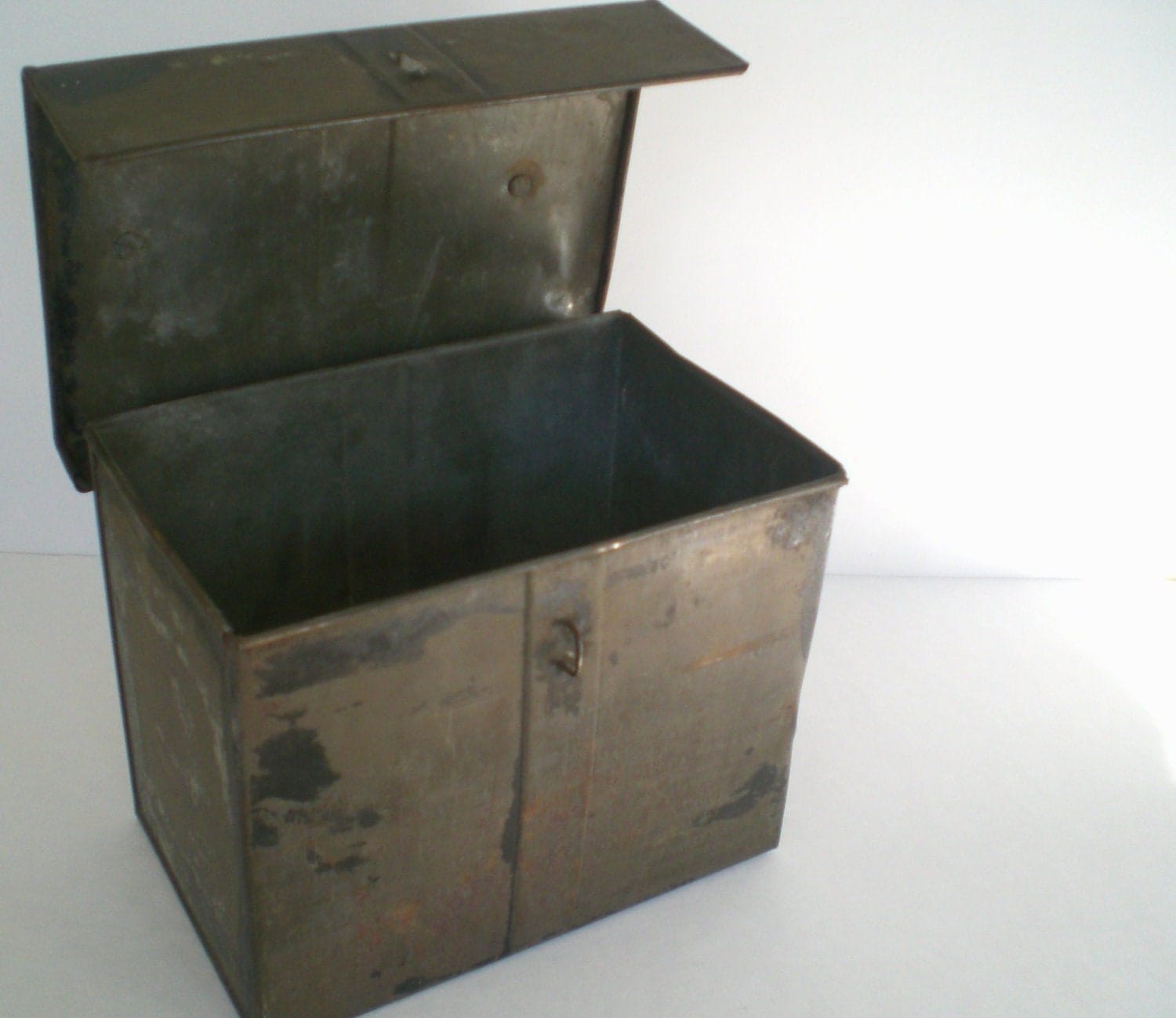 Vintage Metal Box with Handle and Hinged Lid