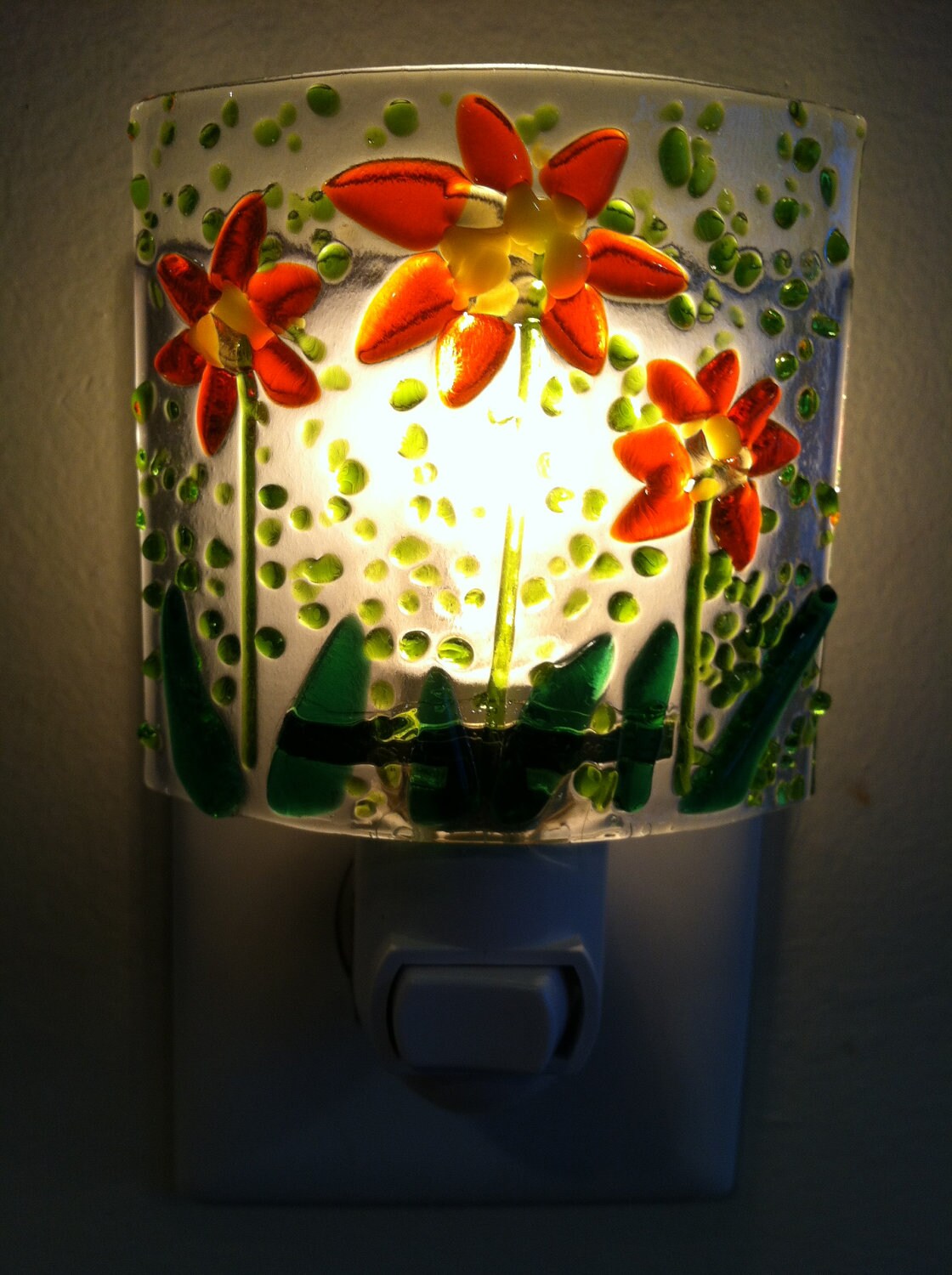 Night light Springtime Orange Flower Fused Glass nightlight