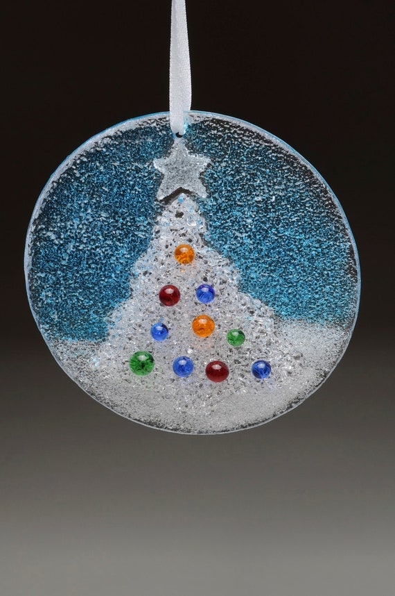 Glass Christmas Tree Holiday Hanging Ornament Fused comes in