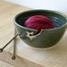 SALE - Stoneware pottery yarn bowl with little star hook glazed in green