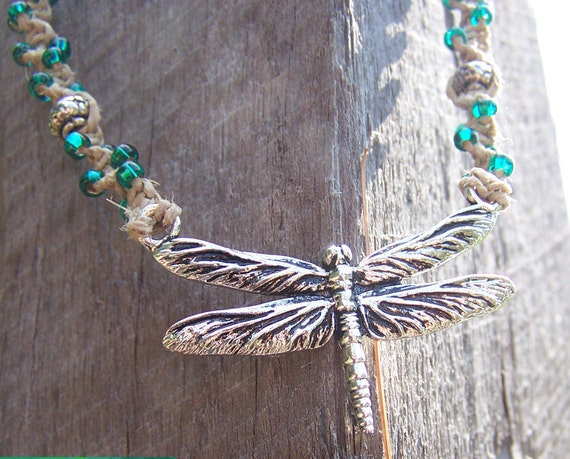 SALE Unique Handmade Hemp Jewelry Dragonfly Beaded