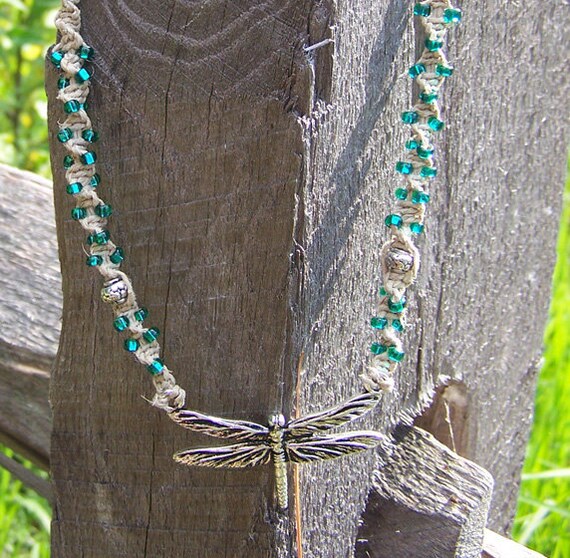 SALE Unique Handmade Hemp Jewelry Dragonfly Beaded