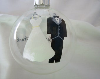 Wedding Christmas Ornament Handpainted Personalized, bride and groom, painted ornament wedding ornament