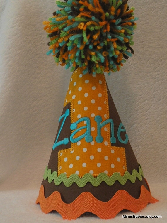 Birthday Party Hat Fall Birthday Hat Orange Aqua by mimisbabies