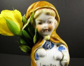 Little Red Riding Hood Japanese Majolica Vase, Fairy Tale, Victorian Toothbrush Holder, Nursery Rhymes, Collectible Figure, Victorian