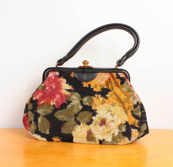 Items similar to 1960s Tapestry / Needlepoint Purse / Floral Motif ...