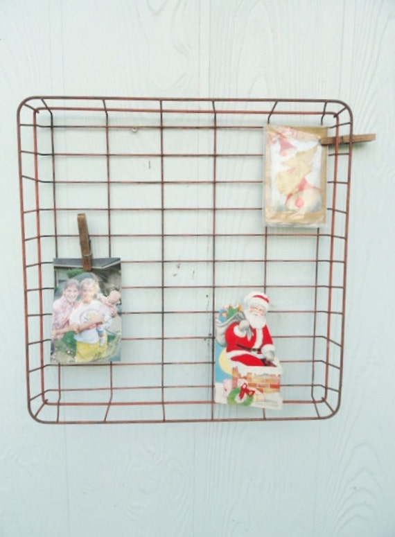 Items similar to Vintage Wire Basket Memo Organizer Rustic Red Desk or