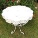 RESERVED FOR SUGARDOGDESIGNS Vintage Table Metal French Garden Patio Hand Punched Design White Scalloped Shape