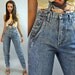 80s Vintage HIGH waist JEANS / Womens NUOVO Stone Wash denim blue jeans High Rise w/ Taper leg Jeans 28 Waist