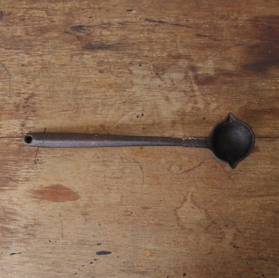 Antique Cast Iron Spoon Vintage Metal Melting Ladle