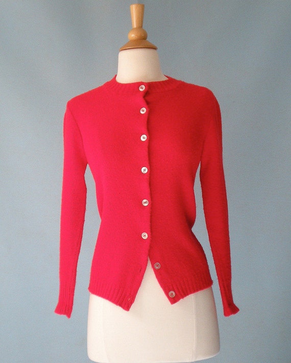 True Red Cardigan Sweater Vintage 50s 1950s by ChimpVintage