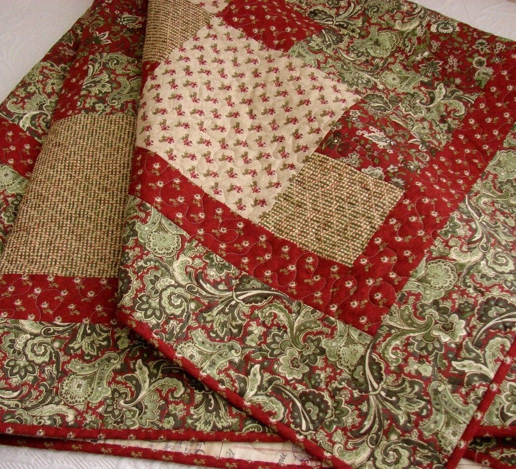 Christmas Patchwork Lap Quilt Red and Green Moda Sentiments