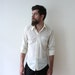 Vintage 70s Men's Ivory White Button-Up Shirt