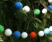 Spinnaker Garland -  felt ball garland in blue, white, orange, green --  6.5  feet long nautical garland