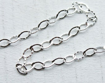 3 feet, Italian Sterling Silver Chain, Small Textured Flat Oval Links, M/FZL060