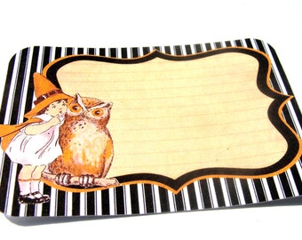 Halloween Tags - Set Of 6 - Halloween Labels - Black And Orange - Owl Tags - Witch Tags - Halloween Decor - Vintage Look - Treat Bag Toppers
