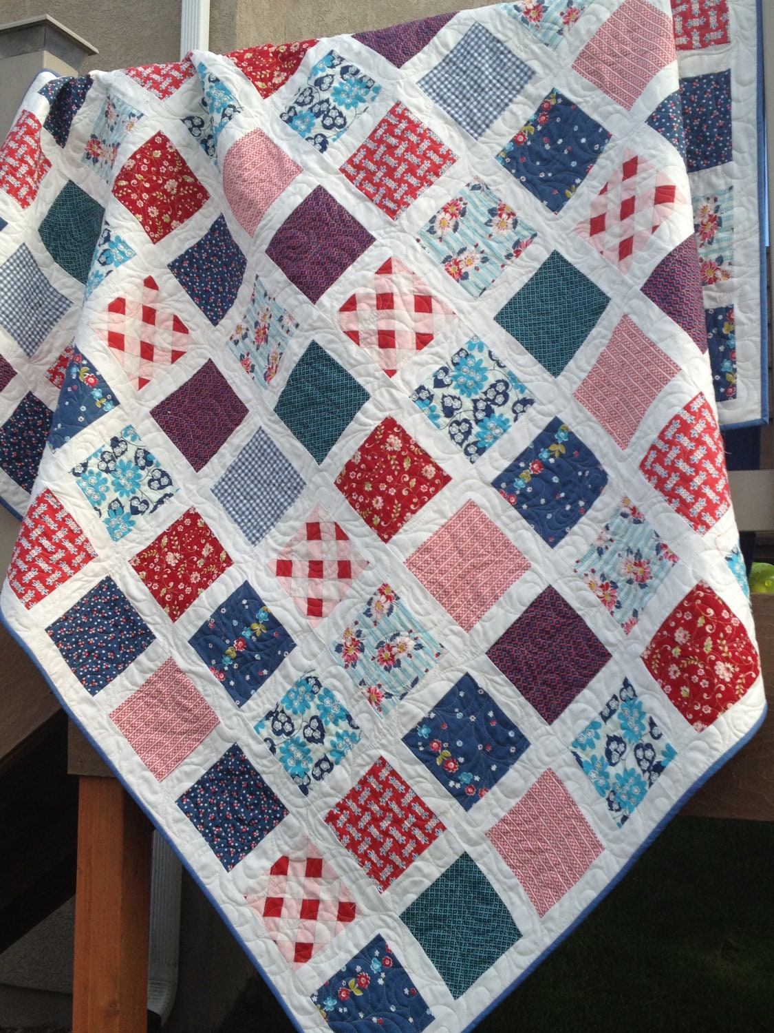 Red White and Blue Twin Quilt featuring DS Quilts Picnics