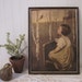 vintage Spring Song, Simon Glucklich framed classic art print, portrait, girl, bird, birch trees, shabby cottage home decor
