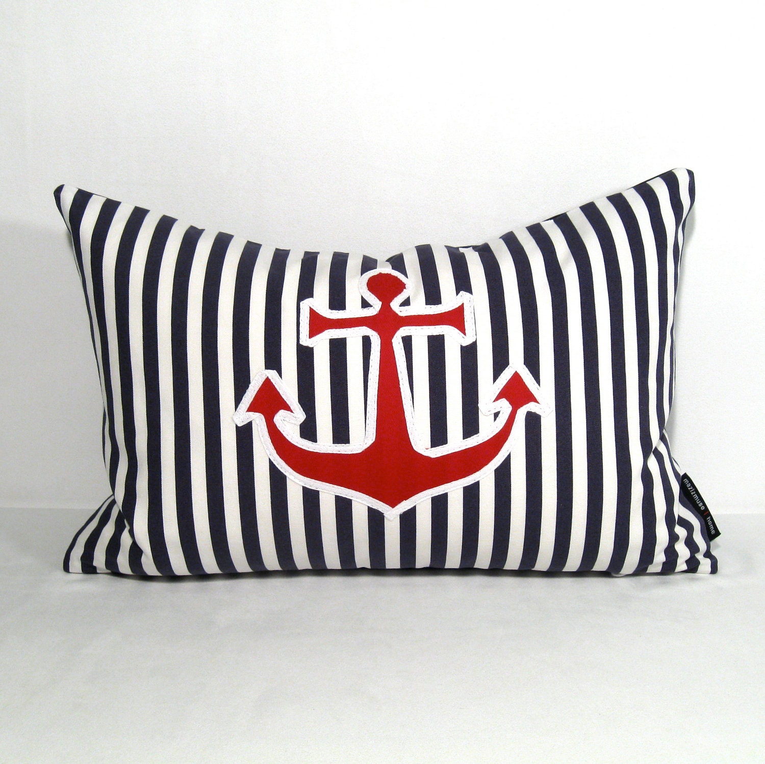 Nautical Pillow Cover Anchor Red White Blue Navy by Mazizmuse
