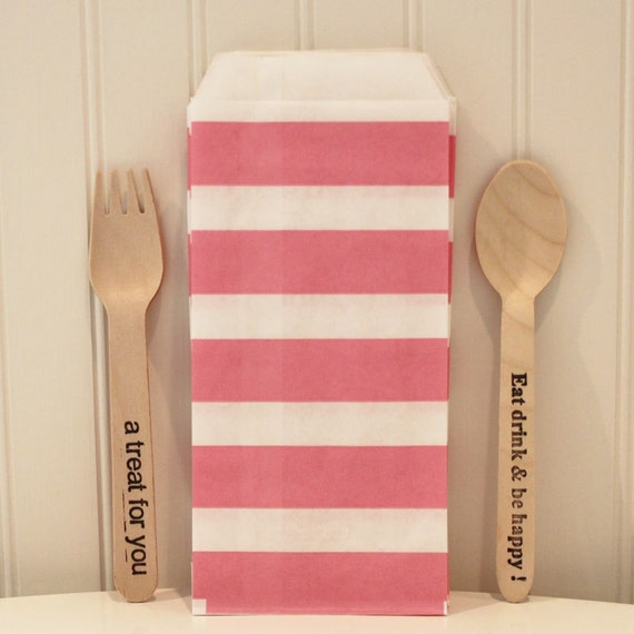 Silverware Bags, 20 PINK Sailor STRIPE Paper Silverware Cutlery Bags, Wedding Buffet, Entertaining, Table Top, Treat Bag, Party Favor Il_570xn