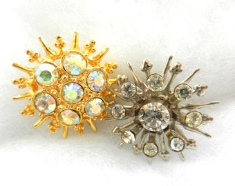 Snowflakes precious and bright - Vintage 1950 - Brooches /Pins - 2 antique crystals brooches Italian-Art.226/2--