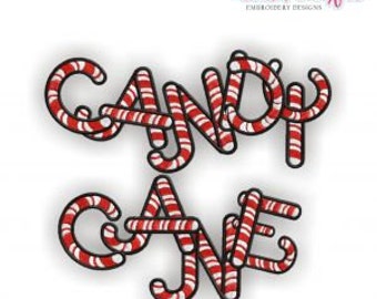 Candy Cane Monogram Font- Instant Download -Digital Machine Embroidery Design