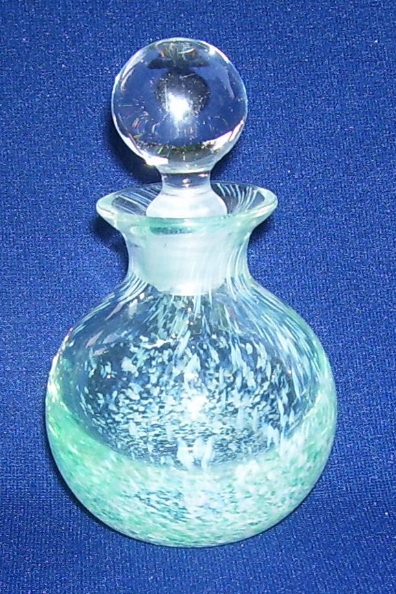 Caithness Scottish Art Glass Perfume Bottle Aqua and White