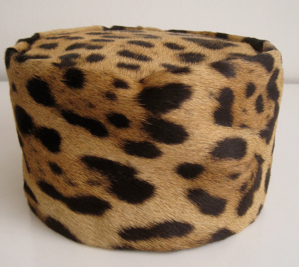 Vintage 50s 60s Real Fur Leopard Skin Pillbox Hat