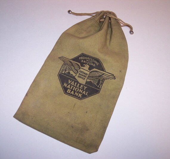 Old Bank Money Drawstring Bag Canvas Vintage Arizona