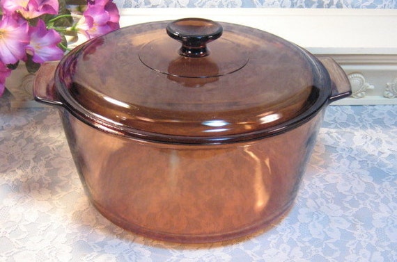 Vintage Corning Pyrex Brown Visions Glass Cookware Dutch Oven 4691